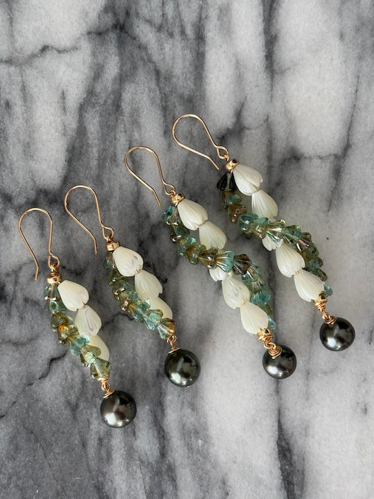 New addition! Tahitian pearl Pikake twist Lei earrings - short