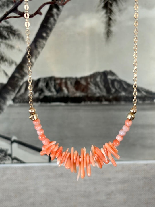 New! Sweet Pink Coral angel skin necklace in gold or silver