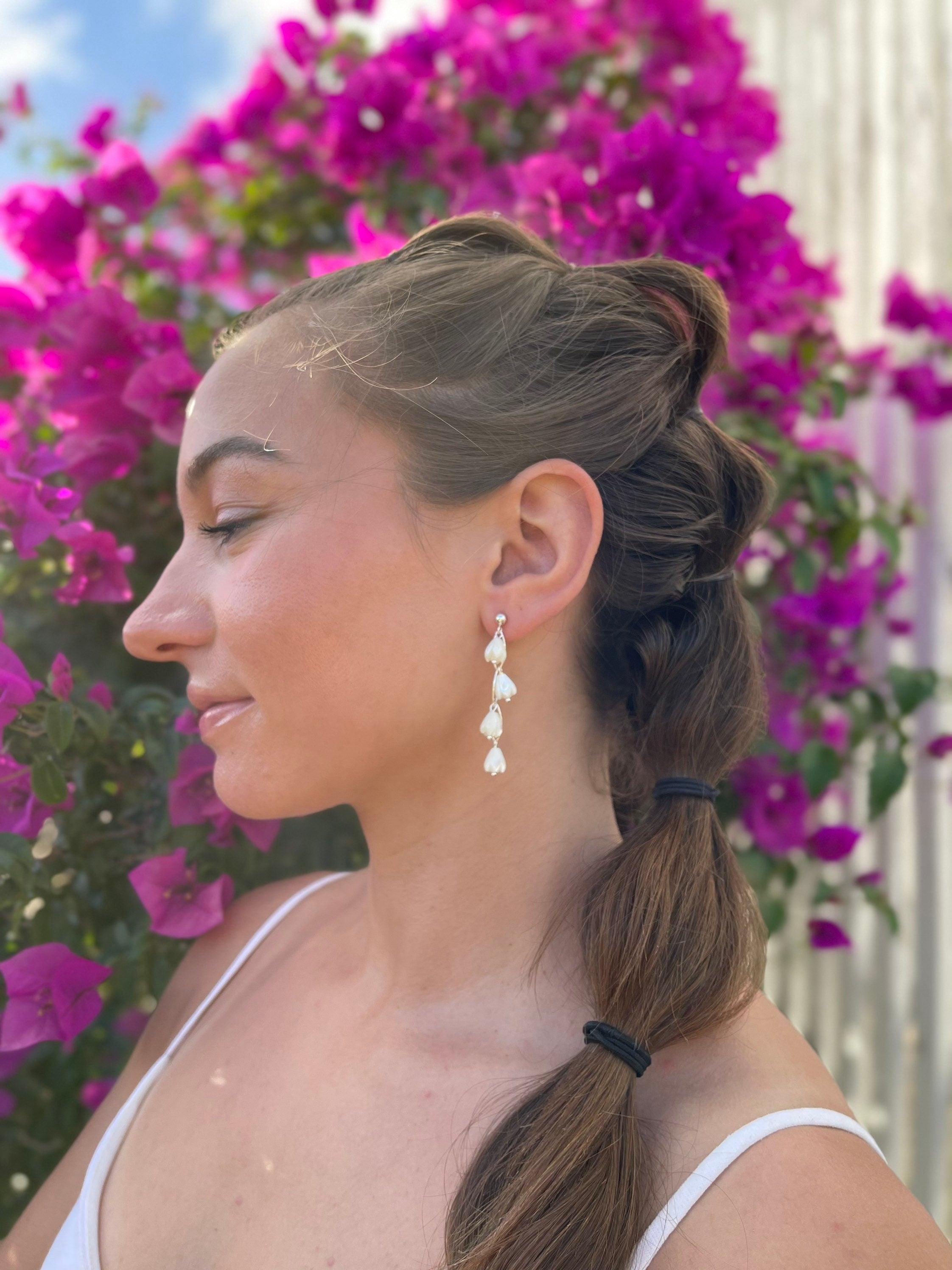 Hawaiian 6-8 Pikake stud dangle earrings